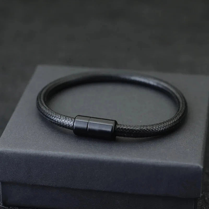 IronTide Leather and Rope Punk Bracelet with Magnetic Closure deideas
