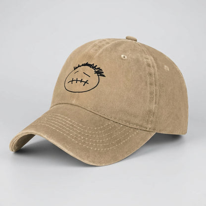 Washed Cotton Baseball Cap – Stitched-Mouth Face, 7 Colors
