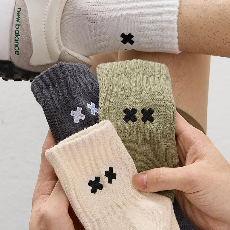 Embroidered Cross Crew Socks 5-Pack – Mixed Colors