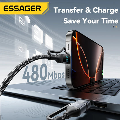 4-in-1 USB Cable – 100W USB-C, Lightning, Power Display