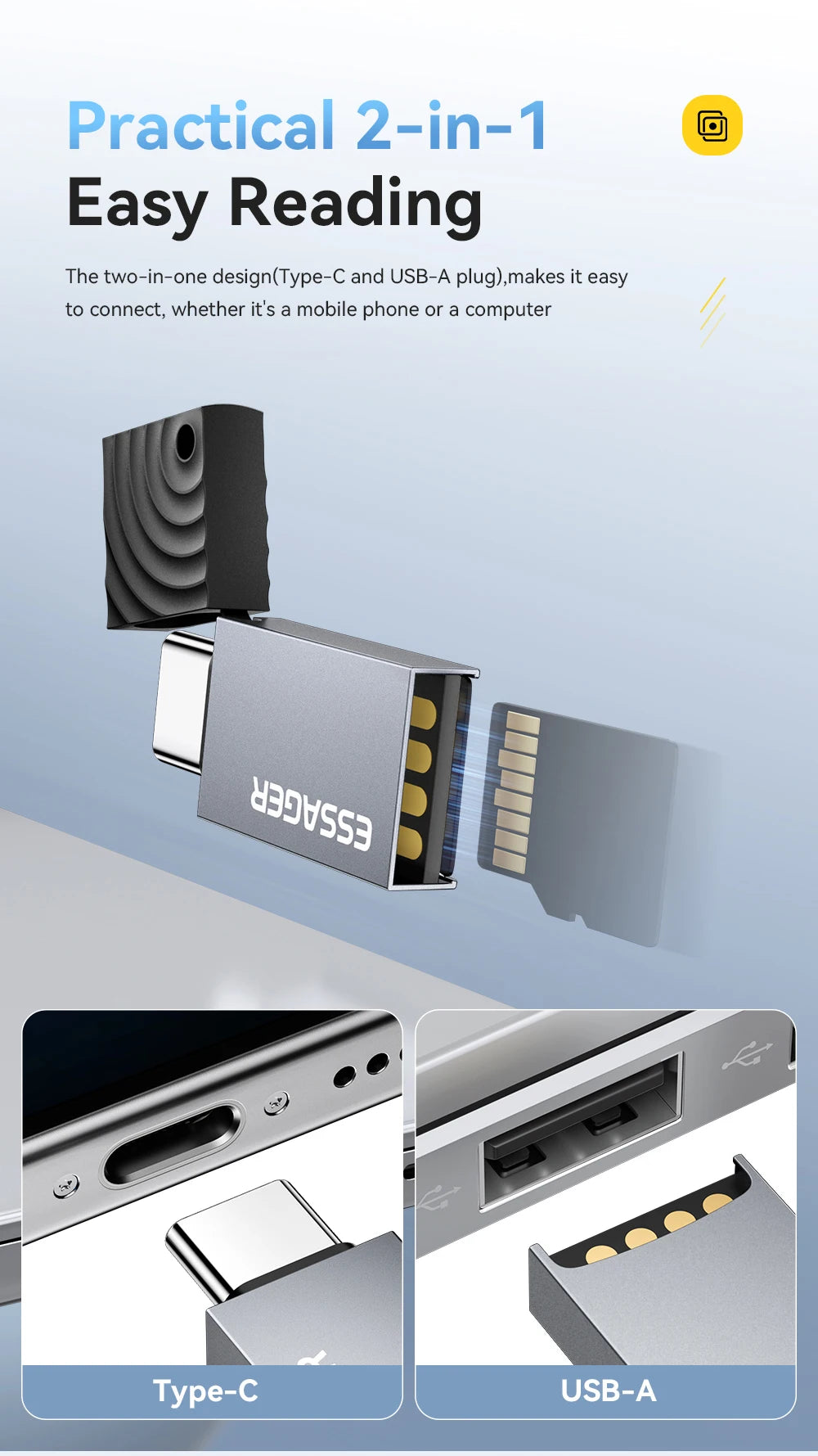 MicroSD Card Reader USB-C & USB 2.0, Dual Interface
