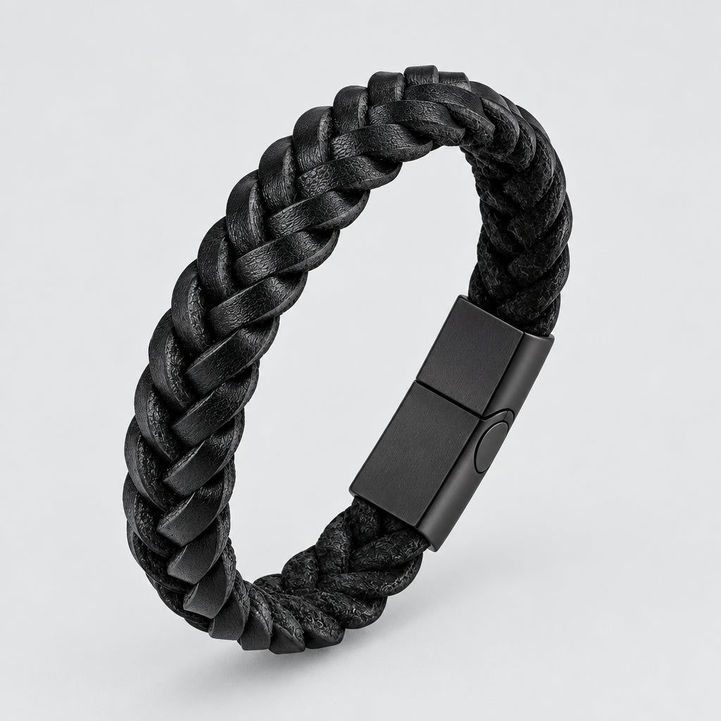 Race Line Brushed Black Leather & Steel Men’s Bracelet deideas