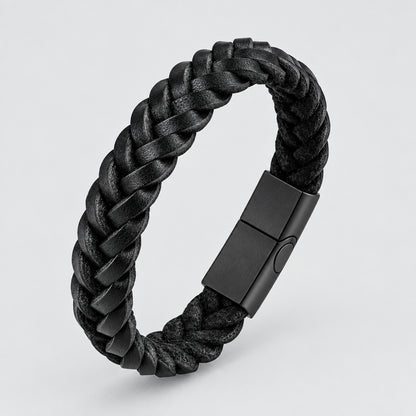 Race Line Brushed Black Leather & Steel Men’s Bracelet deideas