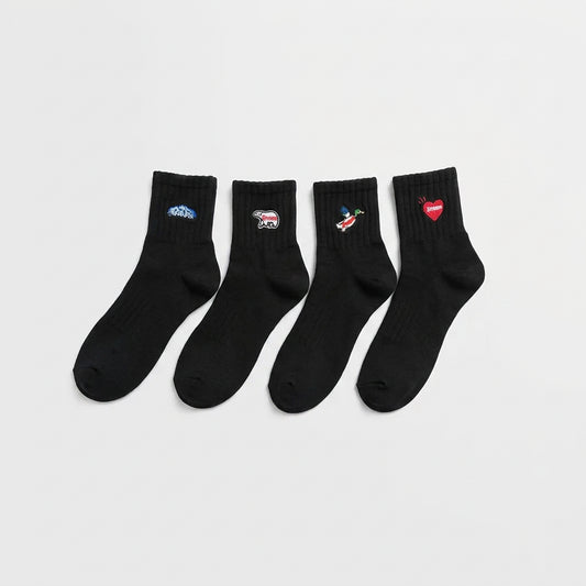 Embroidered Ribbed Socks 4-Pack – Boxed Cotton Blend