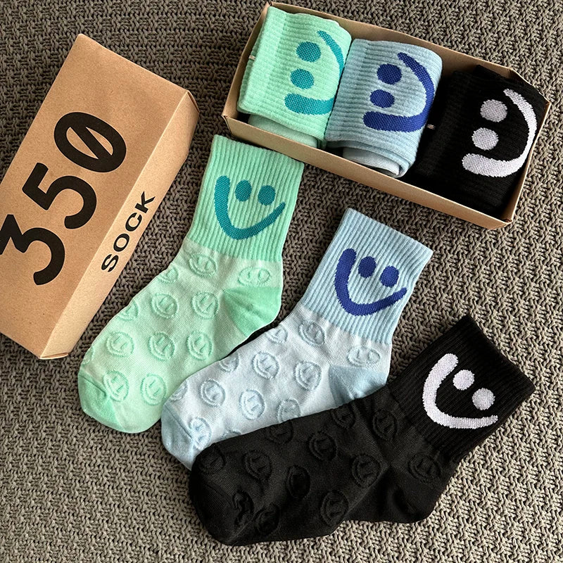 Smiley Face Socks 3-Pack – Textured Knit Gift Box