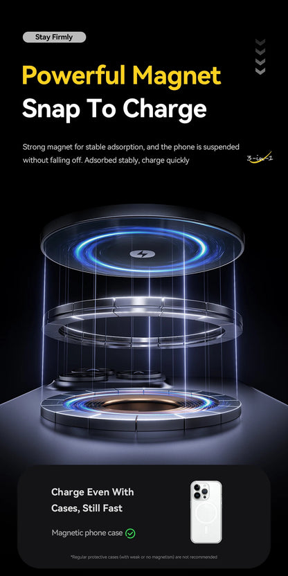 3-in-1 Magnetic Wireless Charging Stand – Foldable, Grey