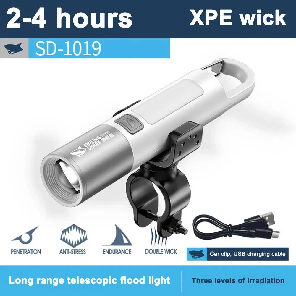 Waterproof USB Rechargeable LED Flashlight with Bicycle Stand deideas