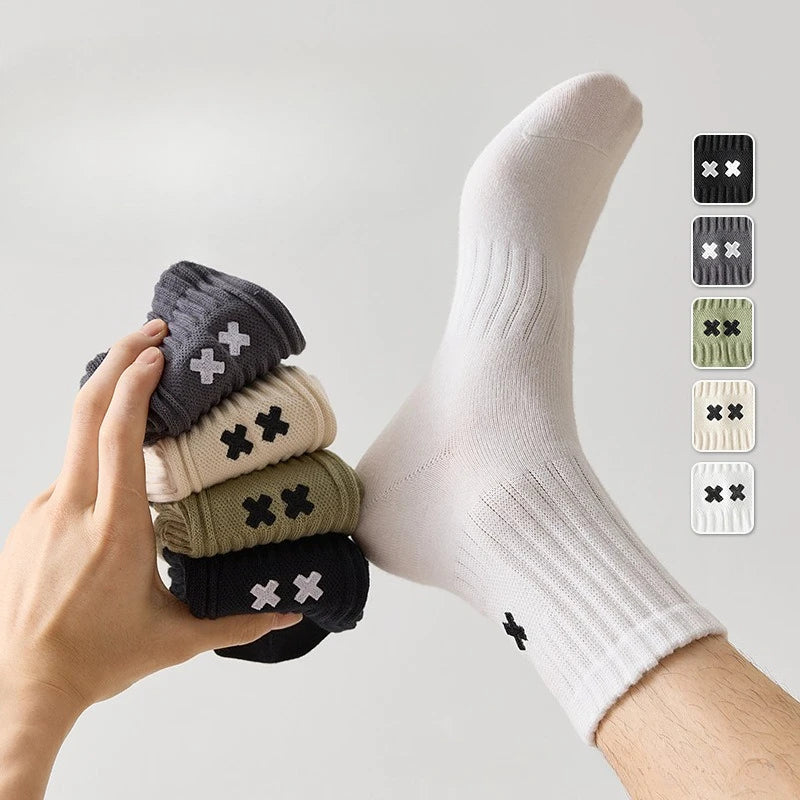 Embroidered Cross Crew Socks 5-Pack – Mixed Colors