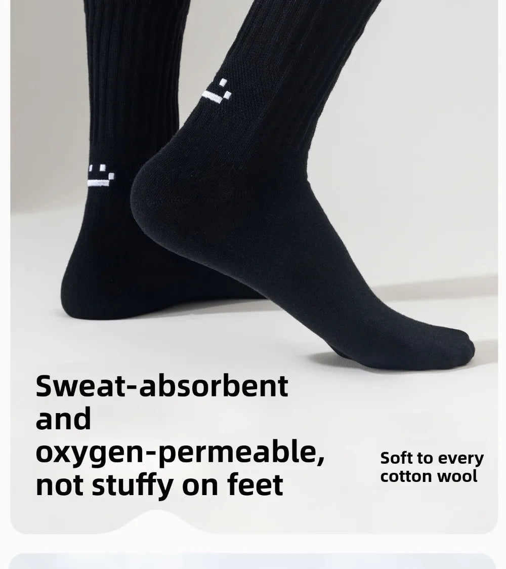 Smiley Face Crew Socks – Ribbed Cotton Blend, EU 35–44