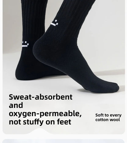 Smiley Face Crew Socks – Ribbed Cotton Blend, EU 35–44