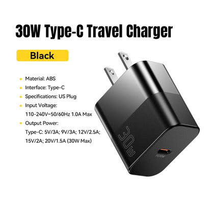 30W USB-C PD Wall Charger – Black US Plug