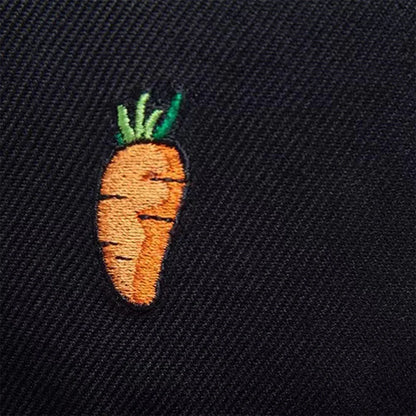 Carrot Embroidered Cap – Black, Flat Brim