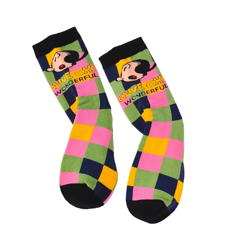 Cartoon Jacquard Crew Socks – Unisex EU 35–41