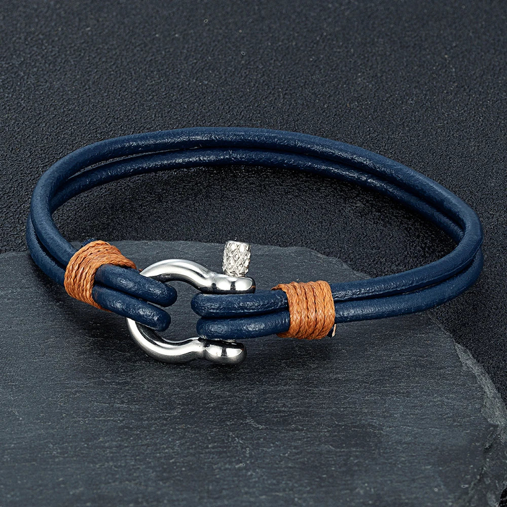 Leather Shackle Bracelet – Screw-Pin Closure, 4 Colors