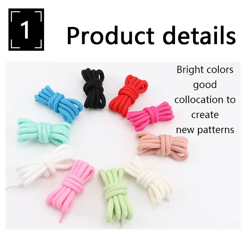 Round Rope Shoelaces – 18 Colors, 100–160 cm, One Pair