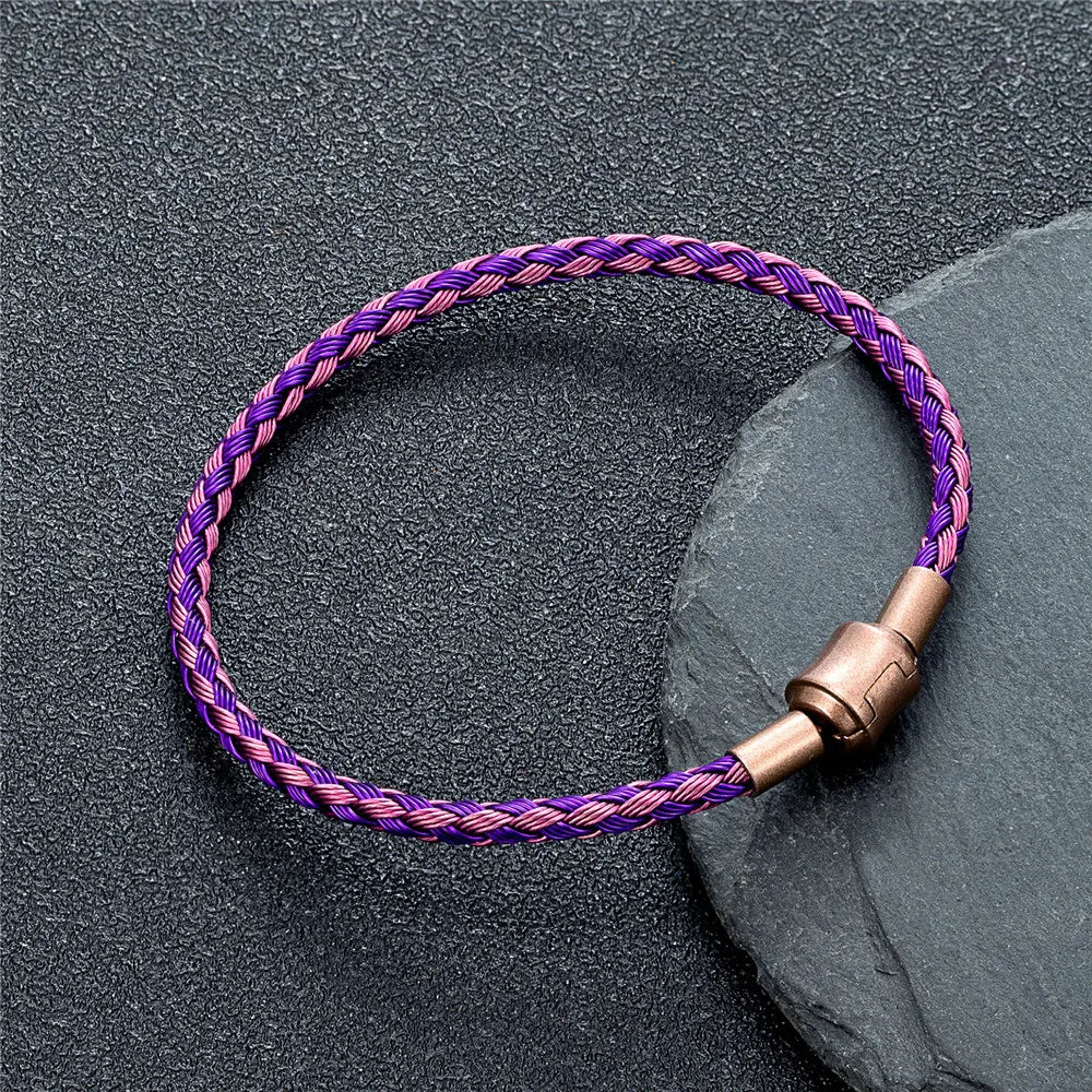 Braided Steel Cable Bracelet – 22 Colors, 19–23 cm