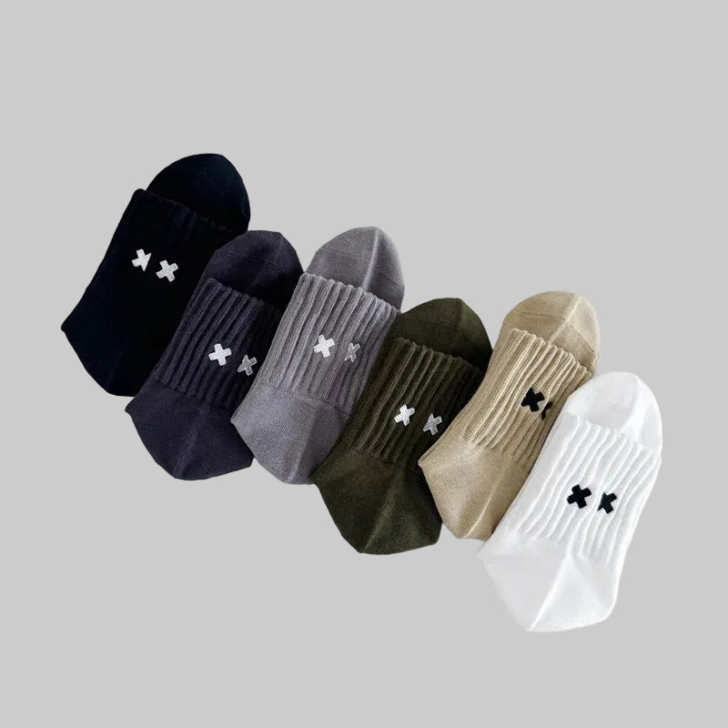 Embroidered Cross Crew Socks – Ribbed Cuffs, 4 Colors