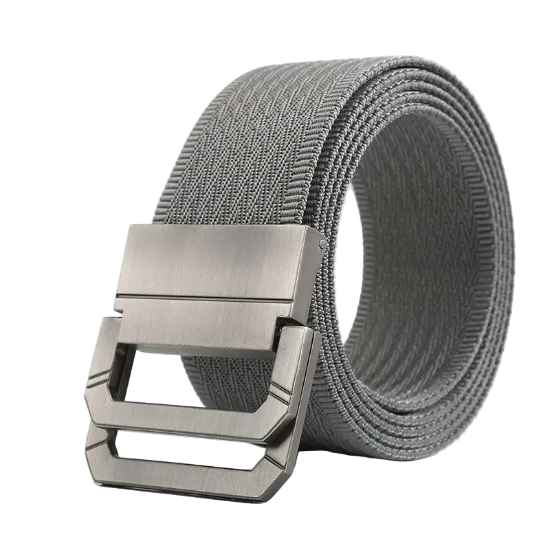 Gray belt with a silver buckle on a white background, featuring the brand 'MaiKun'.