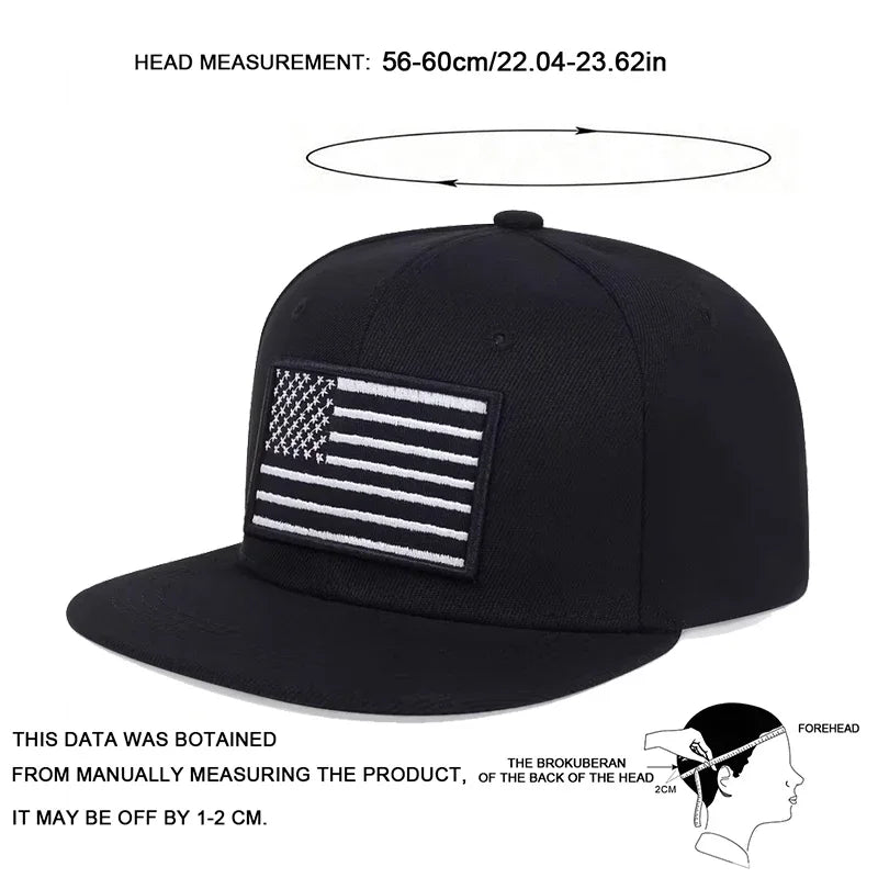American Flag Embroidery Baseball Cap Hip-Hop Style, Adjustable, Unisex