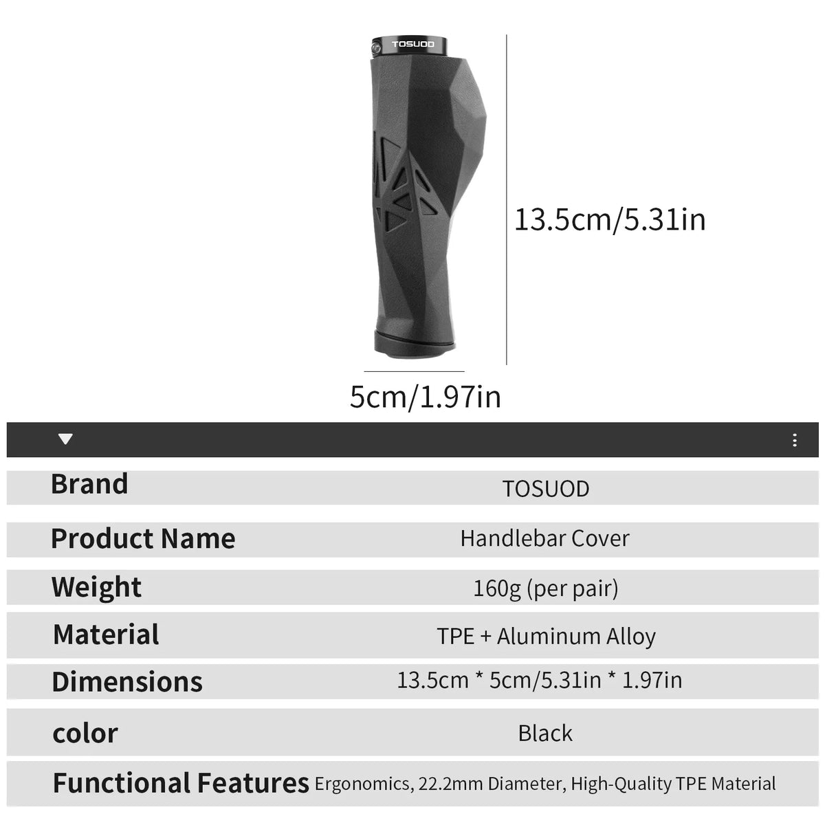 Ergonomic Lock-On Bike Grips – TPE, 13.5 cm, 1 Pair