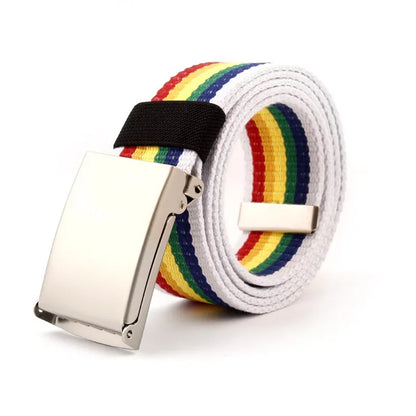 Striped Canvas Belt – Metal Buckle, 6 Styles