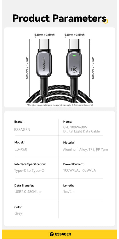 USB-C Cable with Charging Indicator – 60W or 100W
