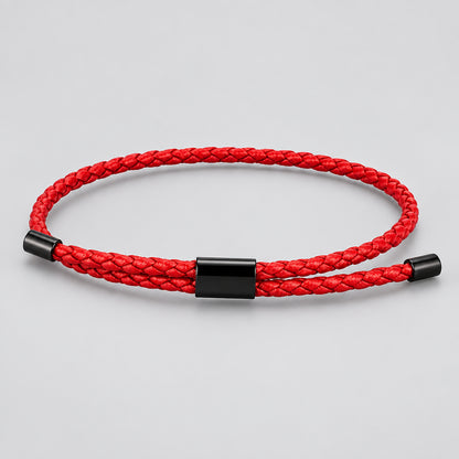 Braided Leather Bracelet – Adjustable Stainless Steel Lock Charm