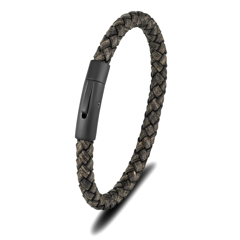 Braided Leather Bracelet – Barrel Clasp, 9 Colors, 19–23 cm