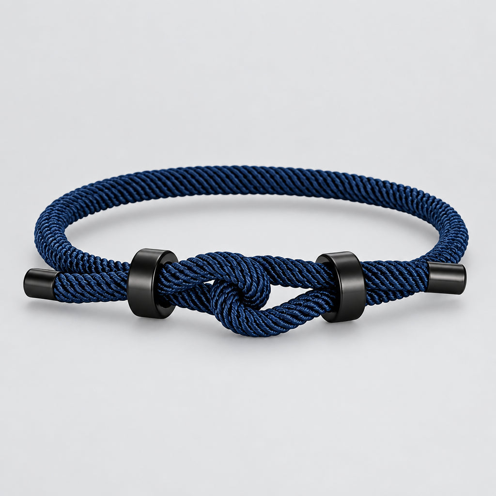 Adjustable Rope Bracelet Black Steel Charm, Waterproof & Durable deideas