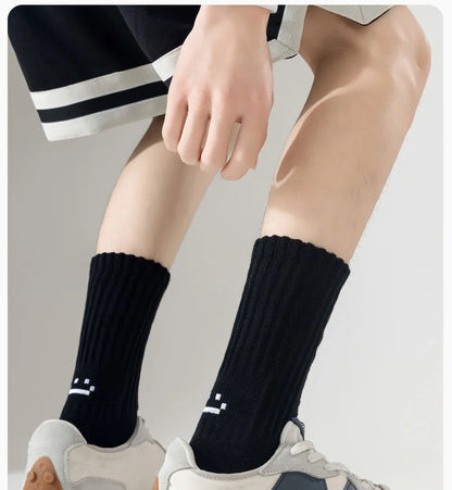Smiley Face Crew Socks – Ribbed Cotton Blend, EU 35–44