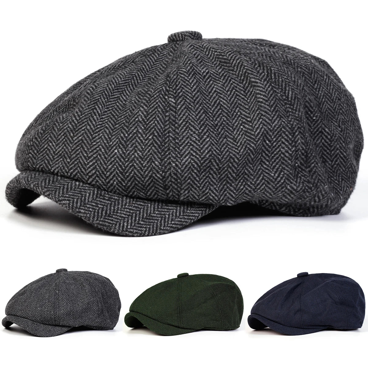 Herringbone Newsboy Cap Retro Painter's Beret, Unisex