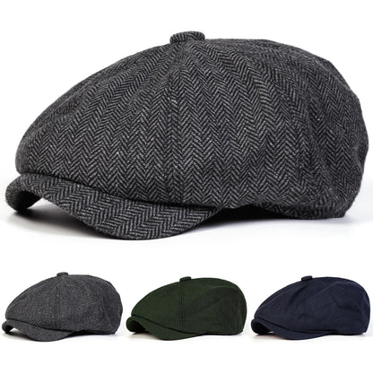 Herringbone Newsboy Cap Retro Painter's Beret, Unisex