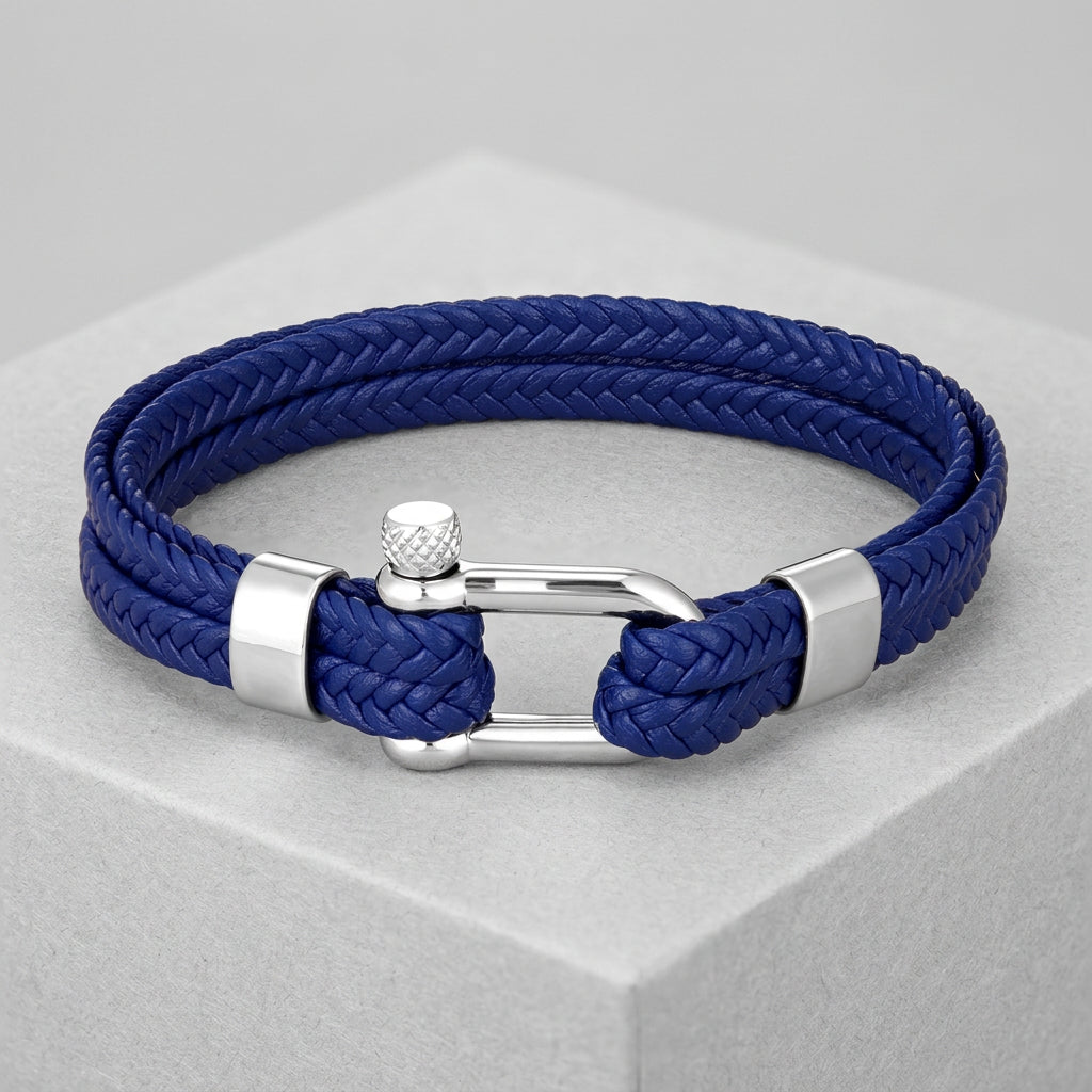 Braided Leather Shackle Bracelet – 5 Colors, 19–23 cm