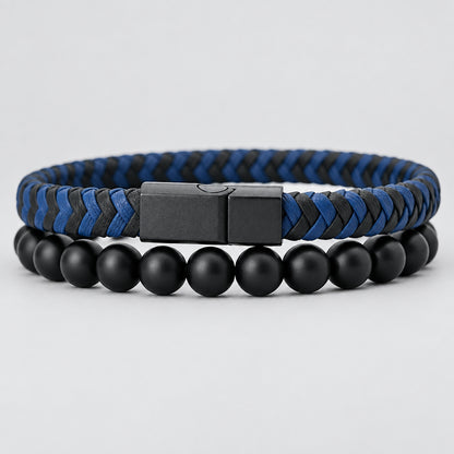 Noter 2Pcs Bracelets Exclusifs Pour Hommes 8mm Onyx Stone Strand Braclet Handmade Weaven Leather Braslet Perfect Gift For Him deideas