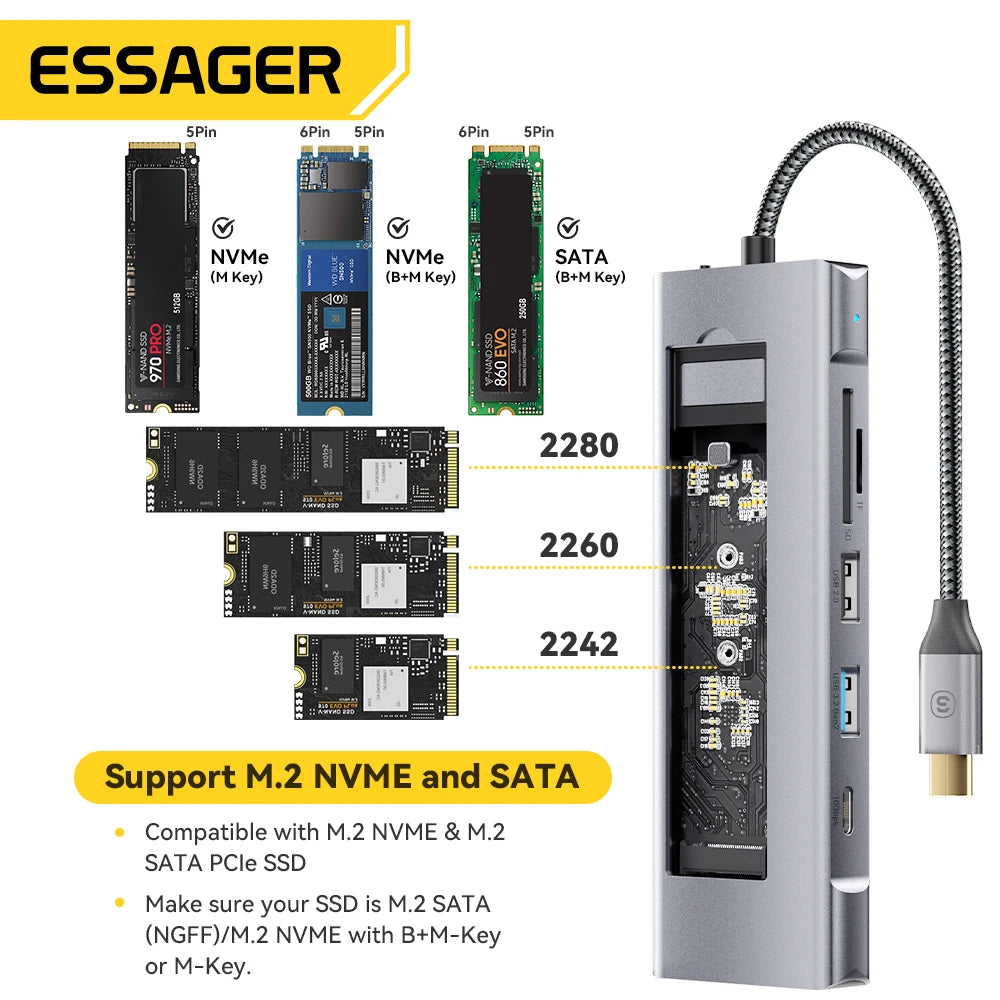 8-in-1 USB-C Hub with M.2 SSD Enclosure – HDMI & PD