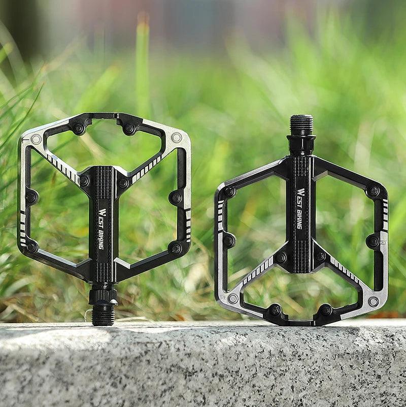 Aluminum Flat Bike Pedals – Double-Sided Pins, Black Pair