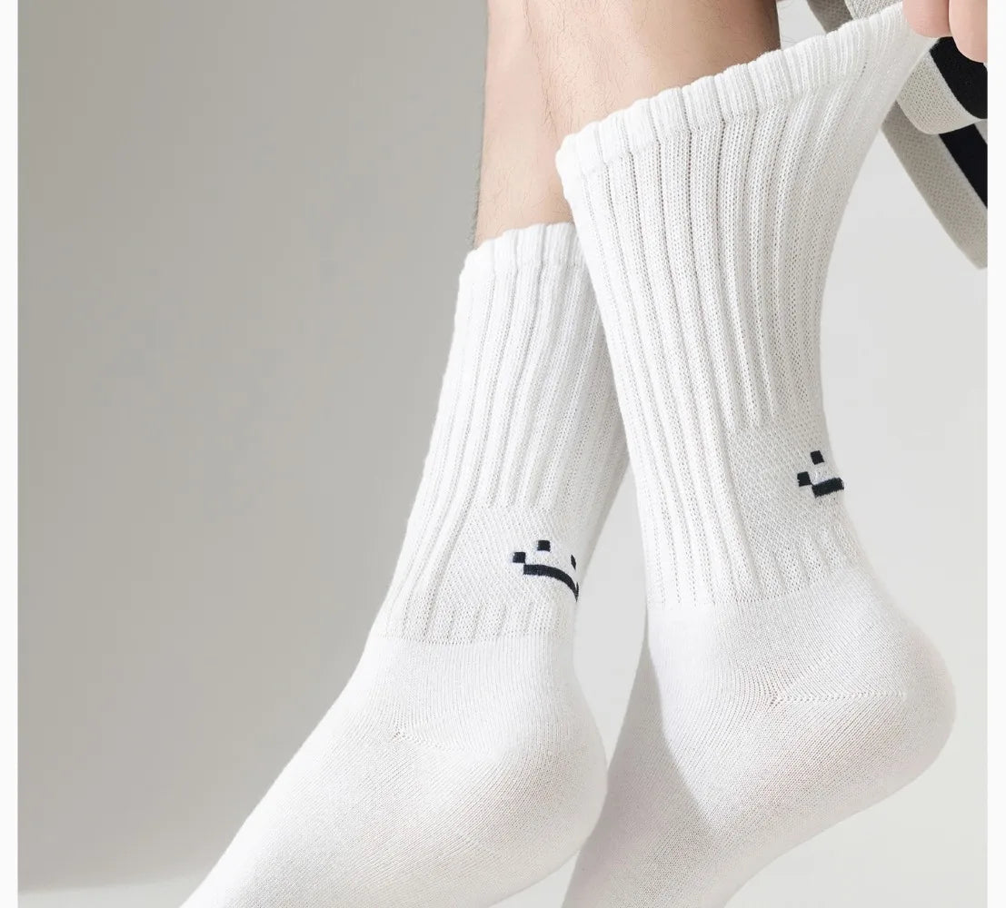 Smiley Face Crew Socks – Ribbed Cotton Blend, EU 35–44