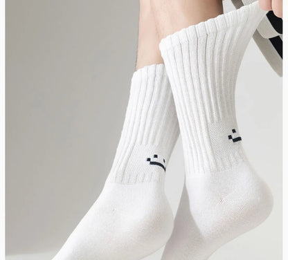 Smiley Face Crew Socks – Ribbed Cotton Blend, EU 35–44