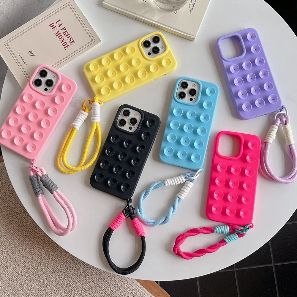 Suction Cup iPhone Case with Wrist Lanyard – 6 Colors