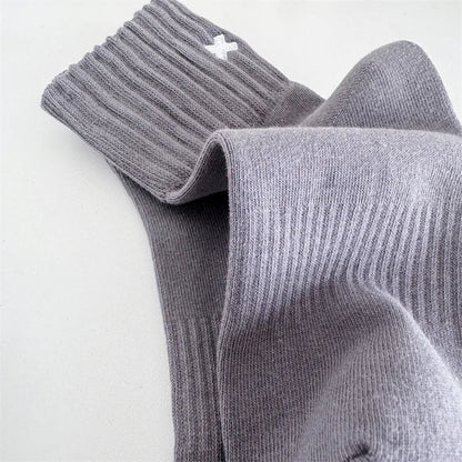 Embroidered Cross Crew Socks – Ribbed Cuffs, 4 Colors