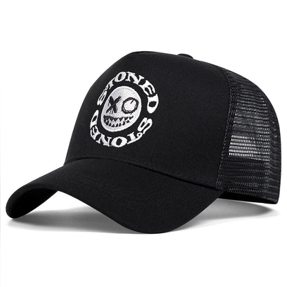 Smiley Face Embroidery Baseball Cap Mesh Trucker, Adjustable, Unisex