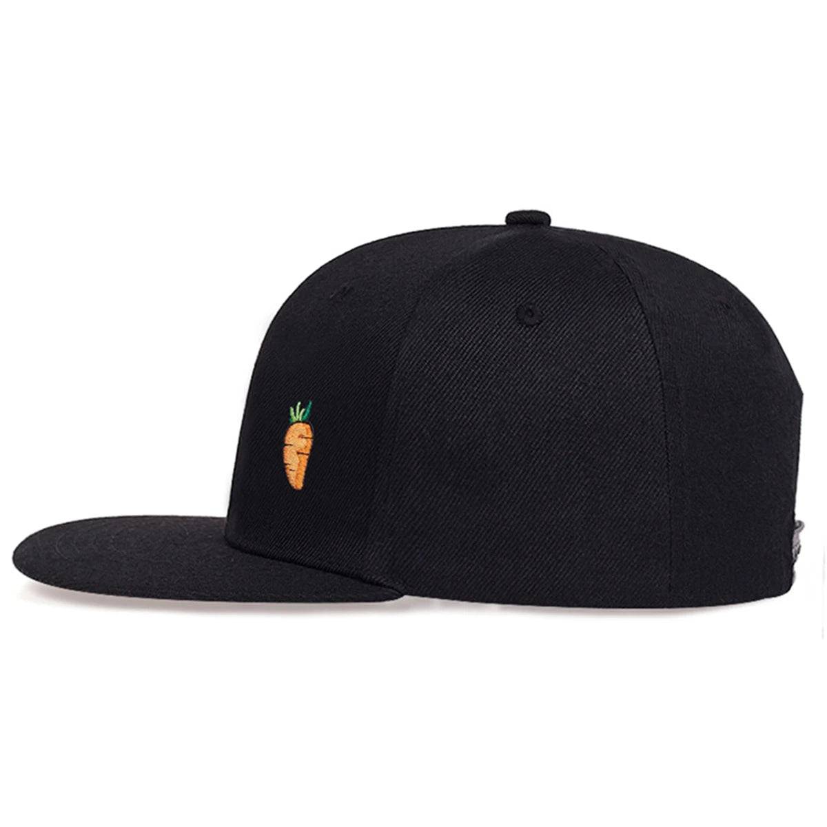 Carrot Embroidered Cap – Black, Flat Brim
