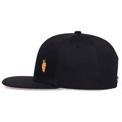 Carrot Embroidered Cap – Black, Flat Brim