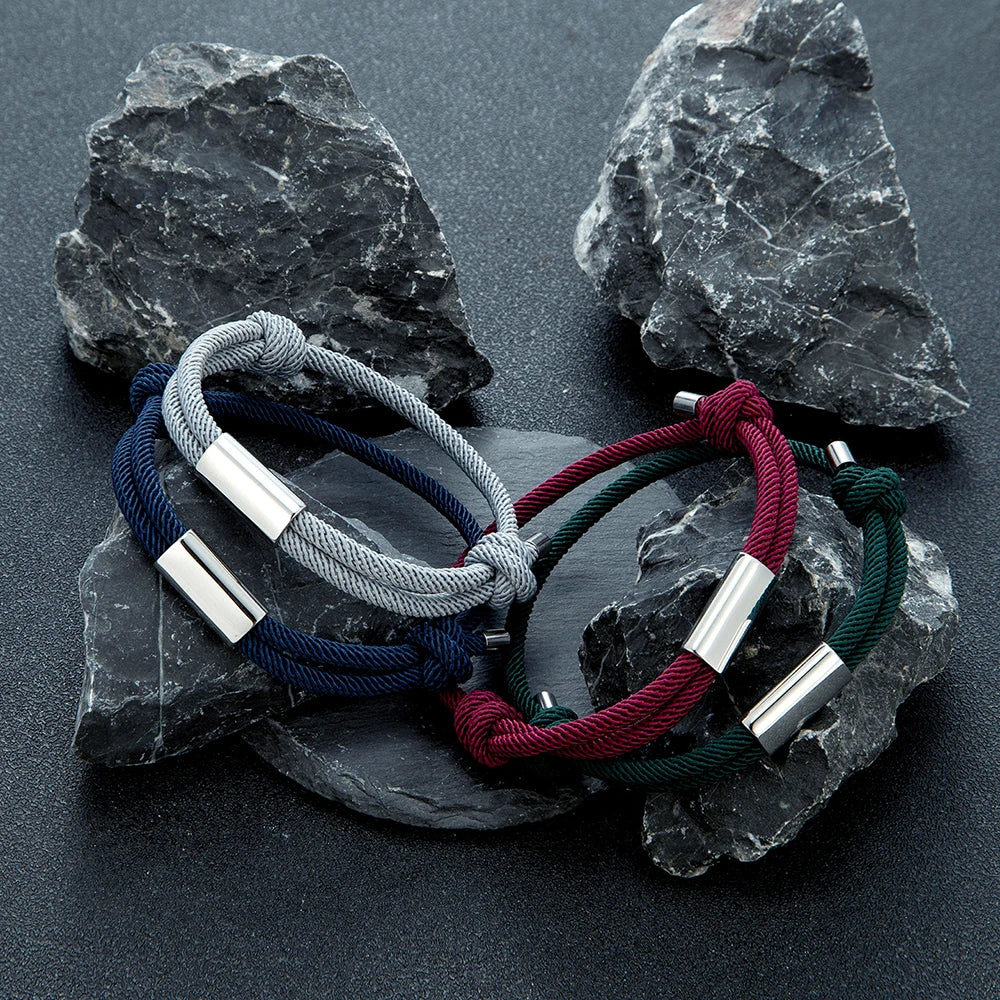 Adjustable Rope Bracelet – Blank Silver-Tone Accent, 14 Colors