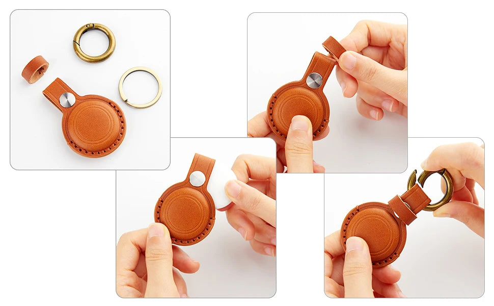 Genuine Leather for Apple Airtag Case Keychain Leather Protective Air tag Cases Cover Airtag Holder Accessories Key Ring Tracker deideas