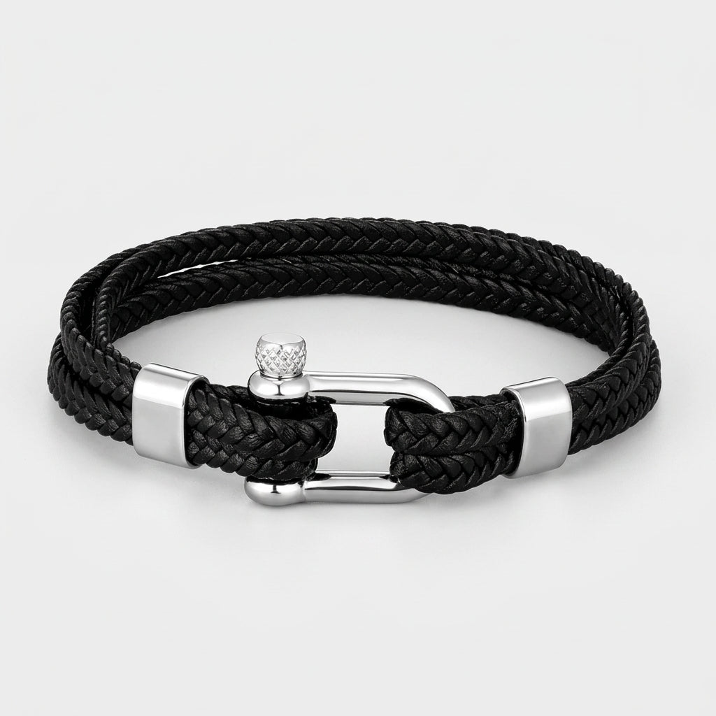 Braided Leather Shackle Bracelet – 5 Colors, 19–23 cm