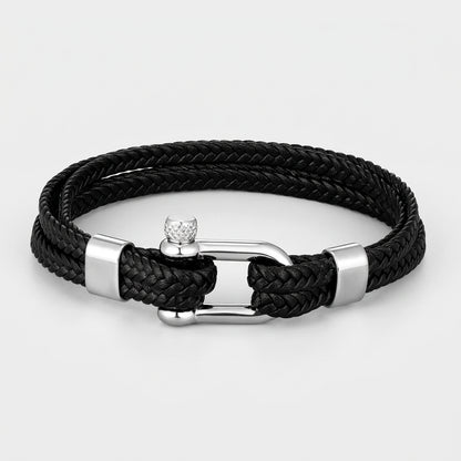 Braided Leather Shackle Bracelet – 5 Colors, 19–23 cm