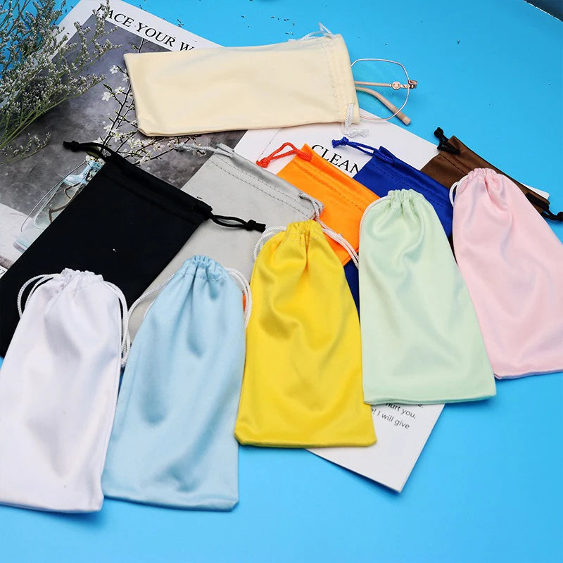 Microfiber Eyeglasses Pouch Soft Drawstring, 18x9cm