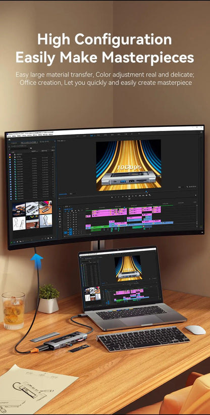 8-in-1 USB-C Hub with M.2 SSD Enclosure – HDMI & PD