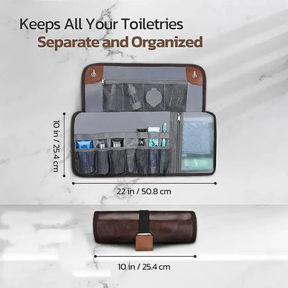 PU Leather Toiletry Bag – Roll-Up Travel Organizer
